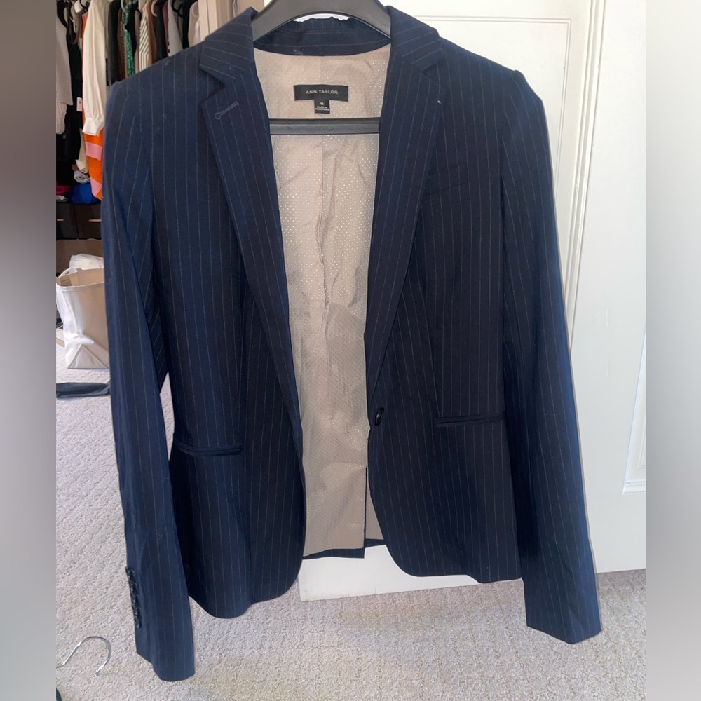 Ann Taylor Dark Blue Pinstripe Blazer